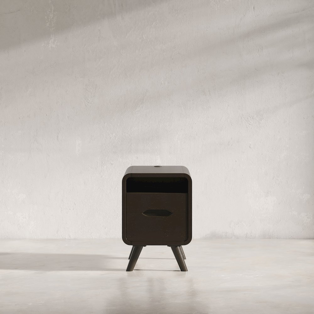 Mid-Century Modern USB Charging Curved Chairside End Table with Storage Drawers. Picture 10