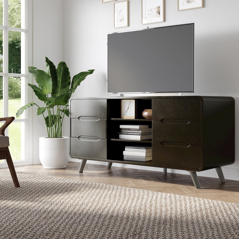 Mid-Century Modern 64" Curved Media Console TV Stand. Picture 9