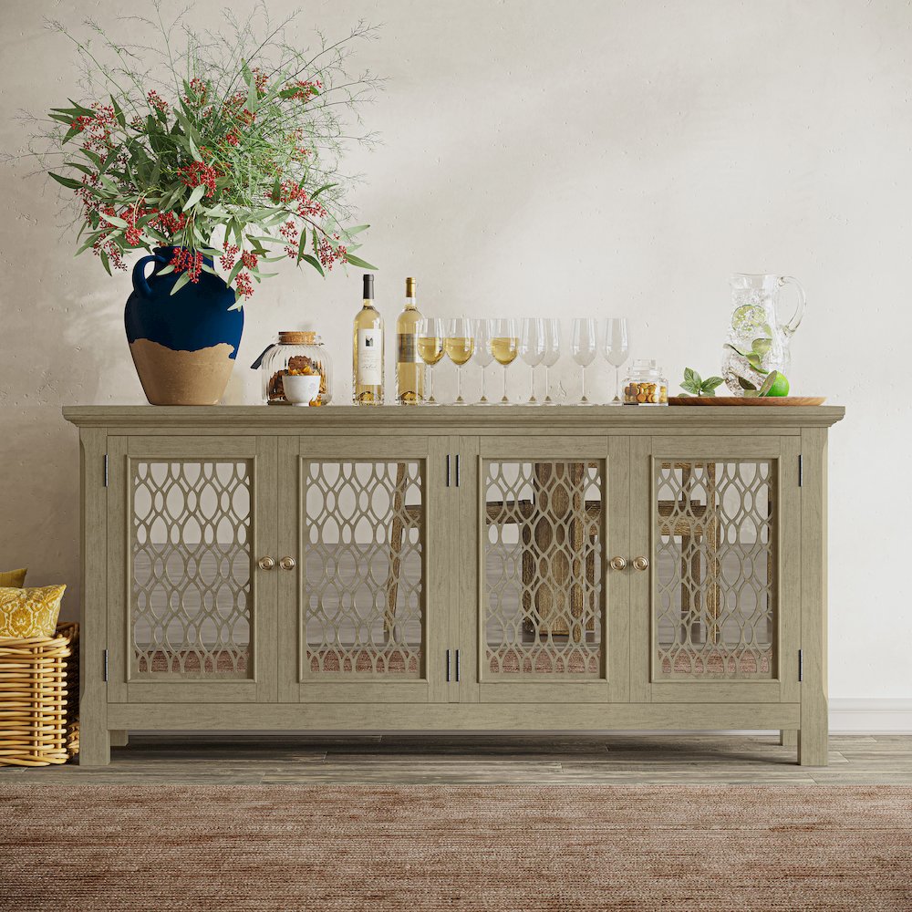 Isabella 69" Luxury Mirrored Sideboard Storage Cabinet. Picture 11