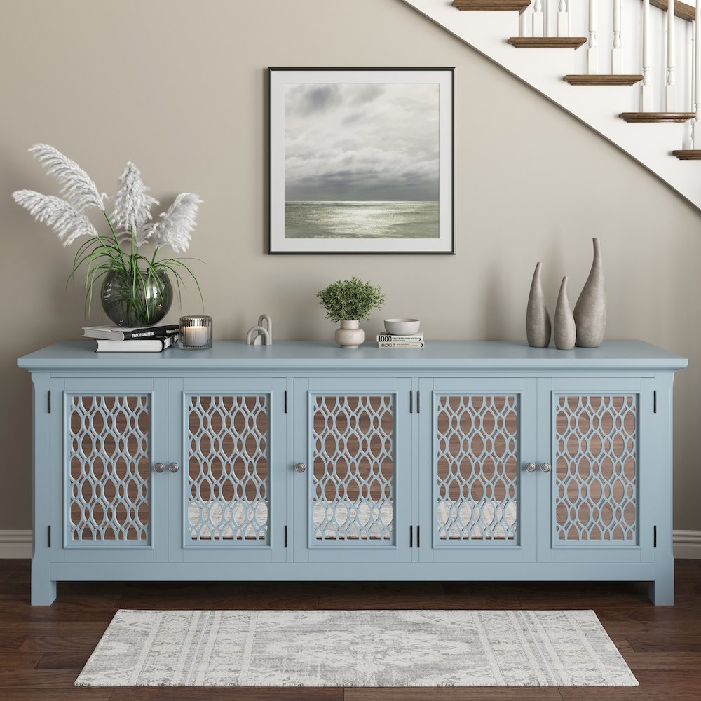 Isabella 86" Luxury Mirrored Sideboard Storage Cabinet. Picture 2