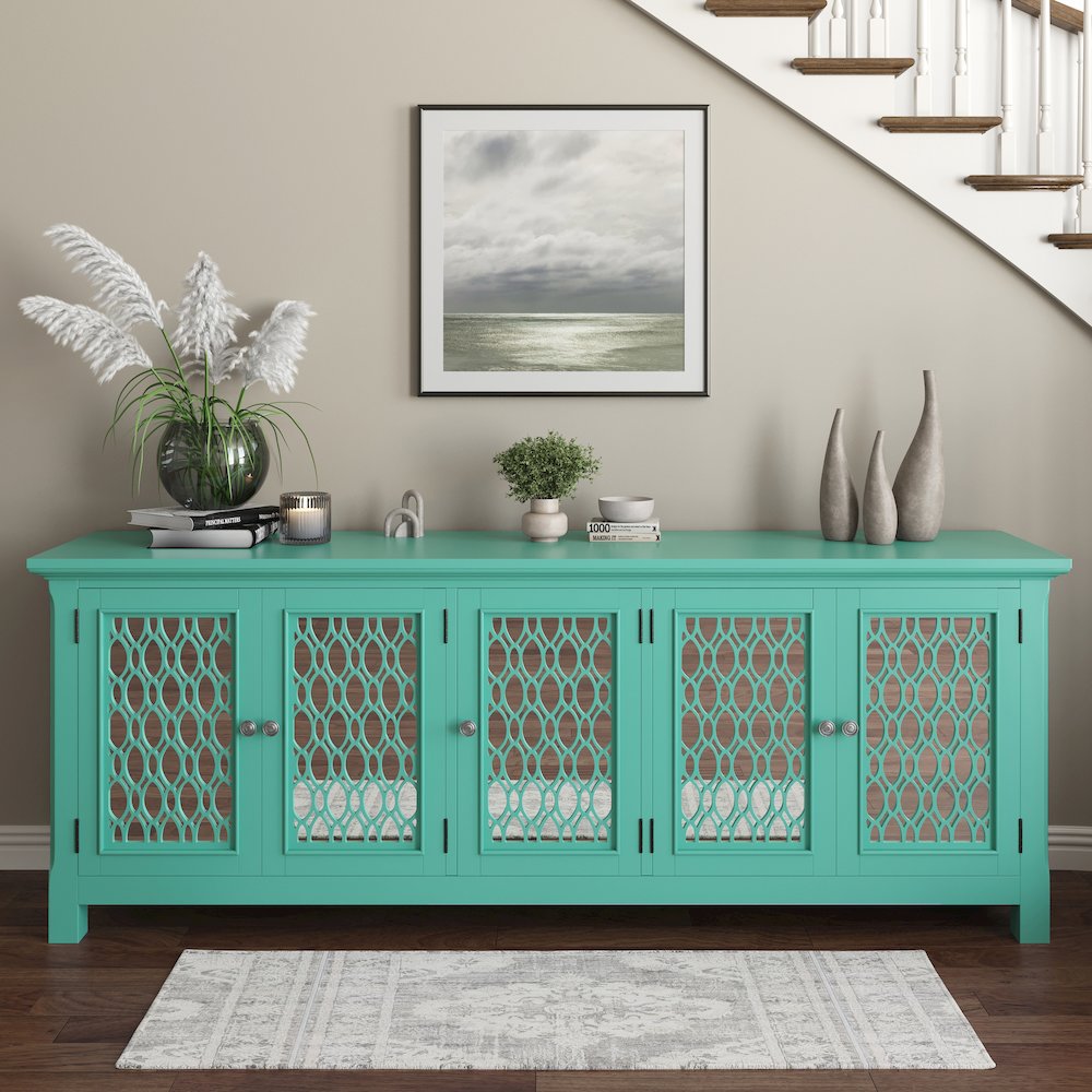 Isabella 86" Luxury Mirrored Sideboard Storage Cabinet. Picture 2
