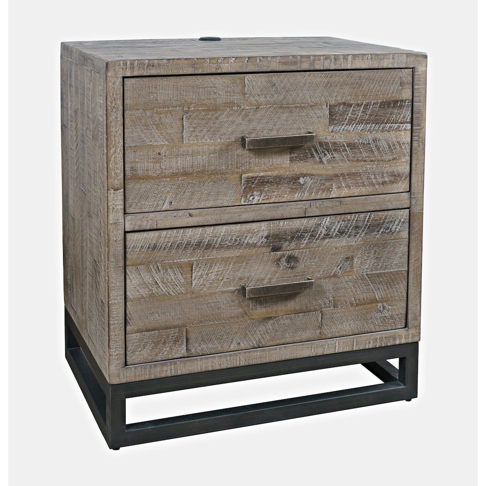 Modern Coastal 25" Distressed Solid Wood Nightstand with USB Charging. Picture 2