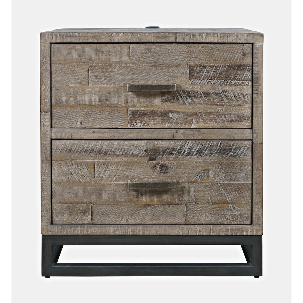 Modern Coastal 25" Distressed Solid Wood Nightstand with USB Charging. Picture 1