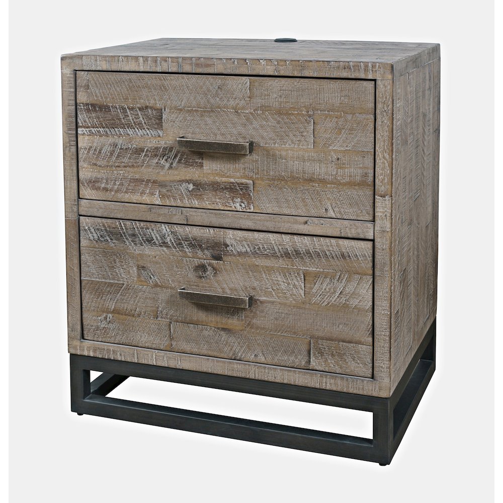 Modern Coastal 25" Distressed Solid Wood Nightstand with USB Charging. Picture 3