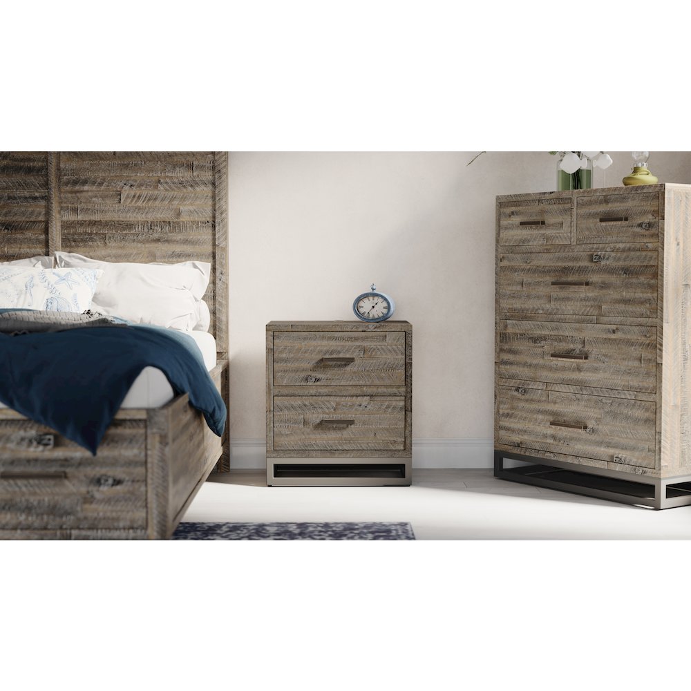 Modern Coastal 25" Distressed Solid Wood Nightstand with USB Charging. Picture 11