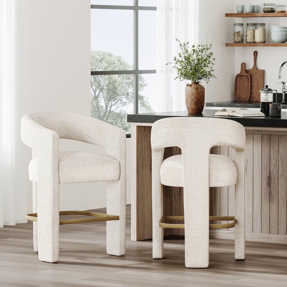 Gwen Modern Luxury Jacquard Fabric Upholstered Sculpture Counter Stool. Picture 2