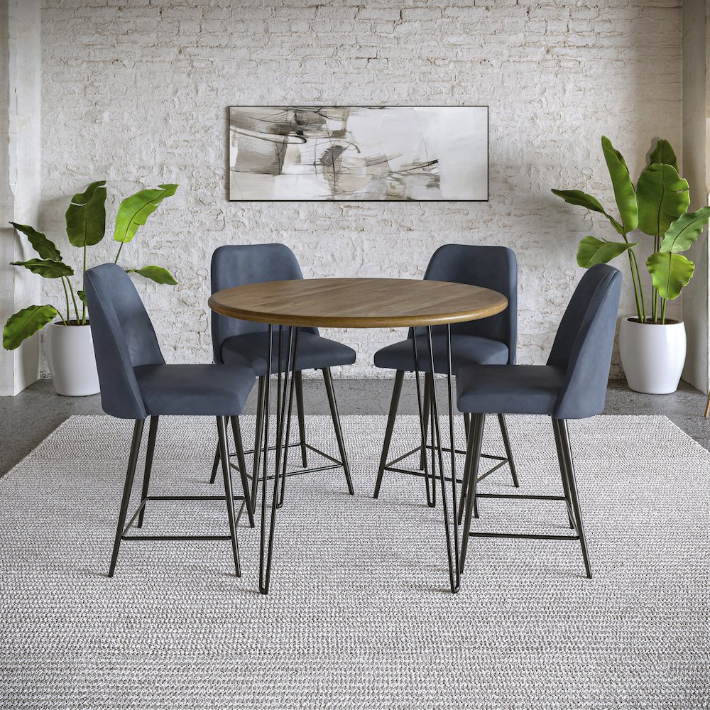 Five Piece Round Modern Solid Wood Counter Height Dining Set. Picture 2