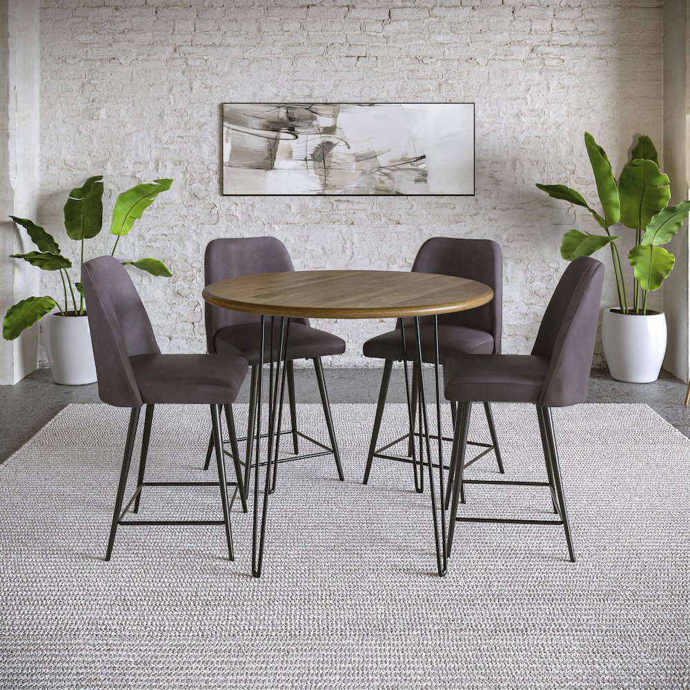 Five Piece Round Modern Solid Wood Counter Height Dining Set. Picture 10