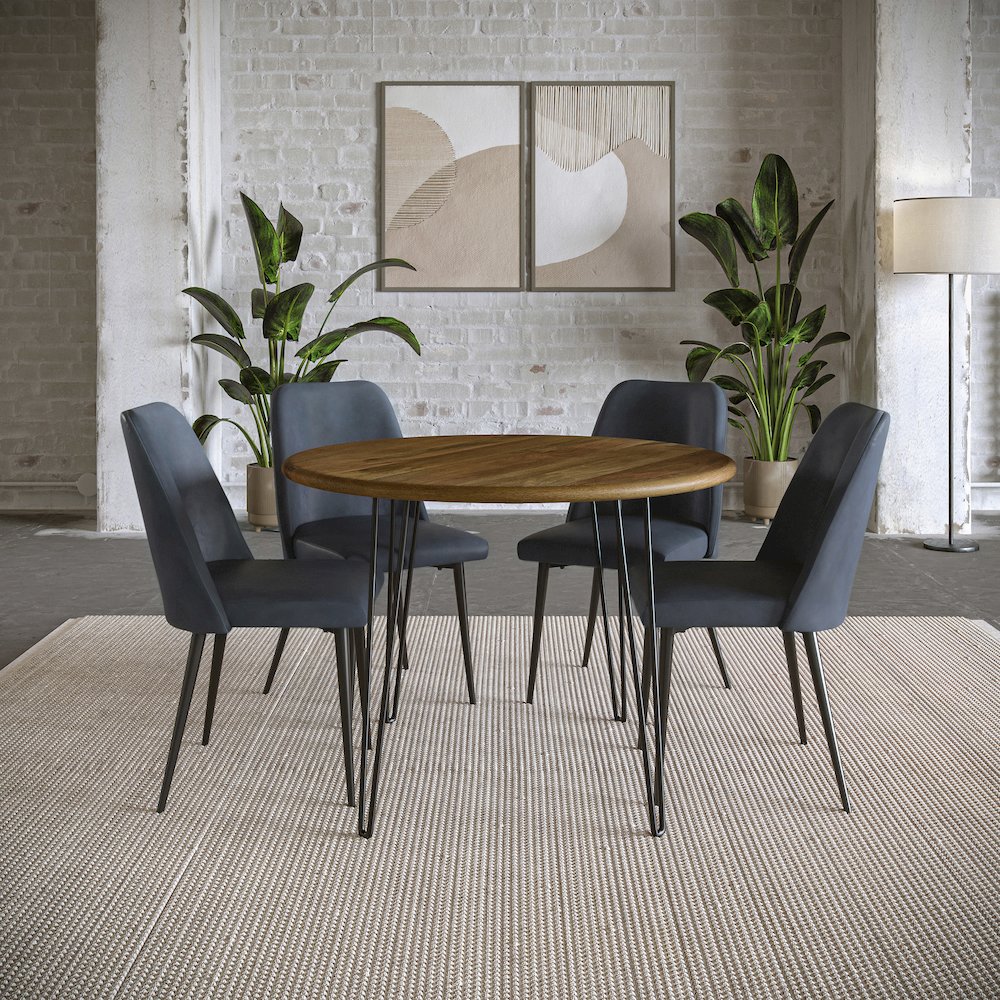 Five Piece 42" Round Mid-Century Modern Dining Set with Faux Leather Chairs. Picture 10