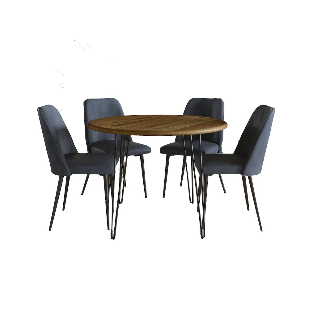 Five Piece 42" Round Mid-Century Modern Dining Set with Faux Leather Chairs. Picture 1