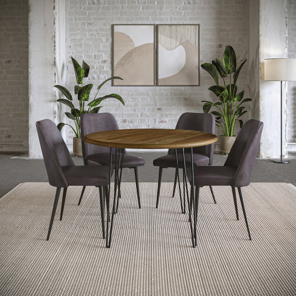 Five Piece 42" Round Mid-Century Modern Dining Set with Faux Leather Chairs. Picture 10