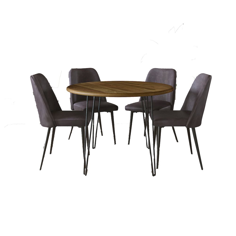 Five Piece 42" Round Mid-Century Modern Dining Set with Faux Leather Chairs. Picture 2