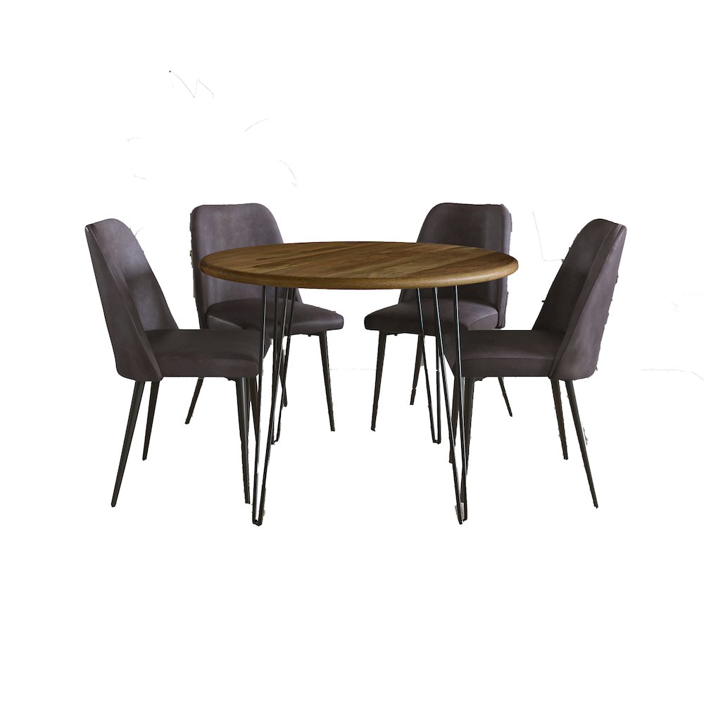 Five Piece 42" Round Mid-Century Modern Dining Set with Faux Leather Chairs. Picture 1