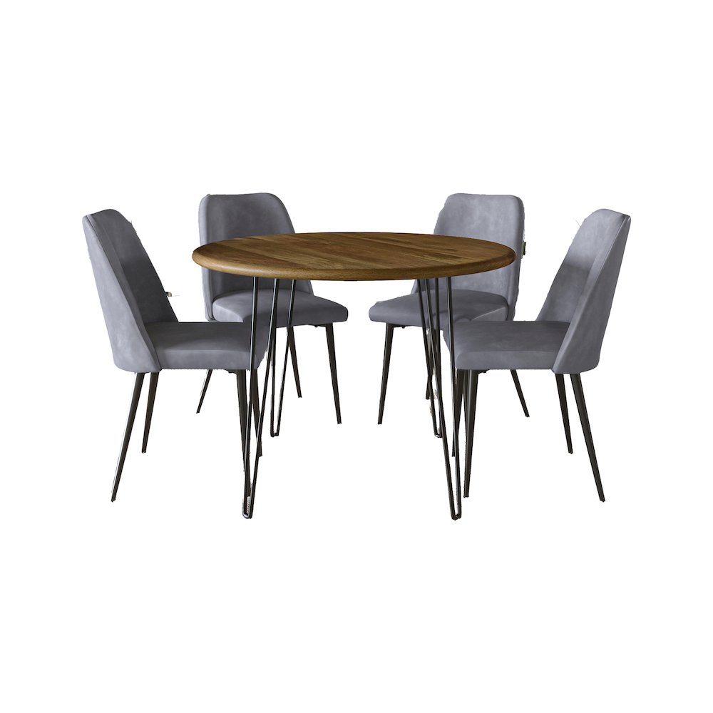 Five Piece 42" Round Mid-Century Modern Dining Set with Faux Leather Chairs. Picture 2