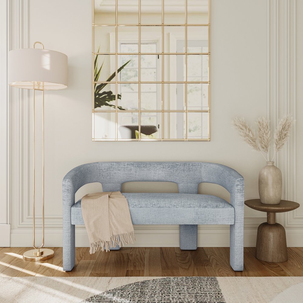 Gwen Modern Luxury Jacquard Fabric Upholstered Sculpture Bench. Picture 5