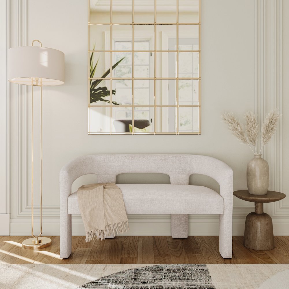 Gwen Modern Luxury Jacquard Fabric Upholstered Sculpture Bench. Picture 5