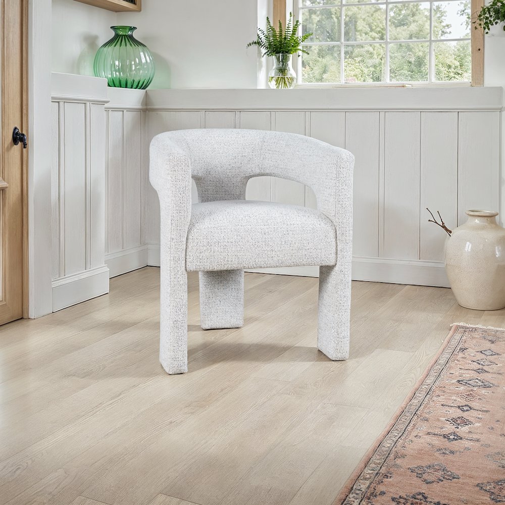 Hayden Modern Three Leg Sculpture Dining Armchair with Performance Fabric. Picture 2
