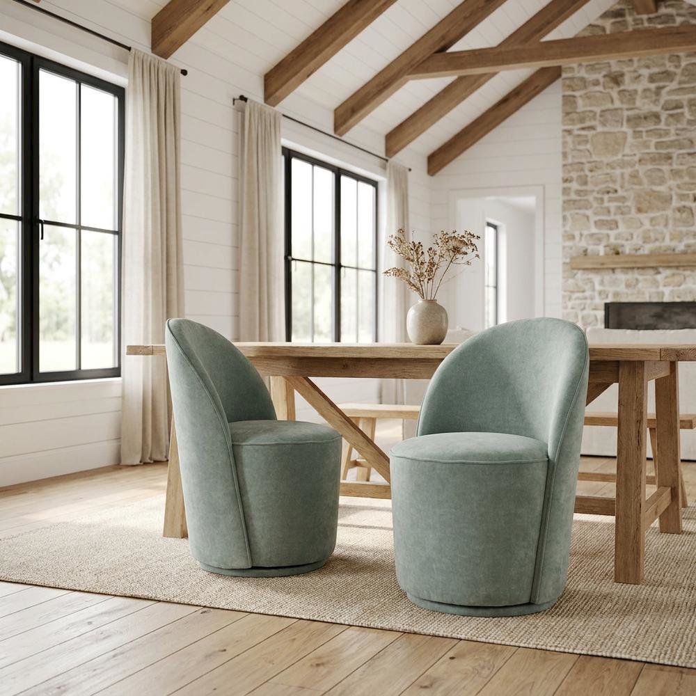 Mid-Century Modern Upholstered Swivel Dining Chair, Blue, Set of 2. Picture 2