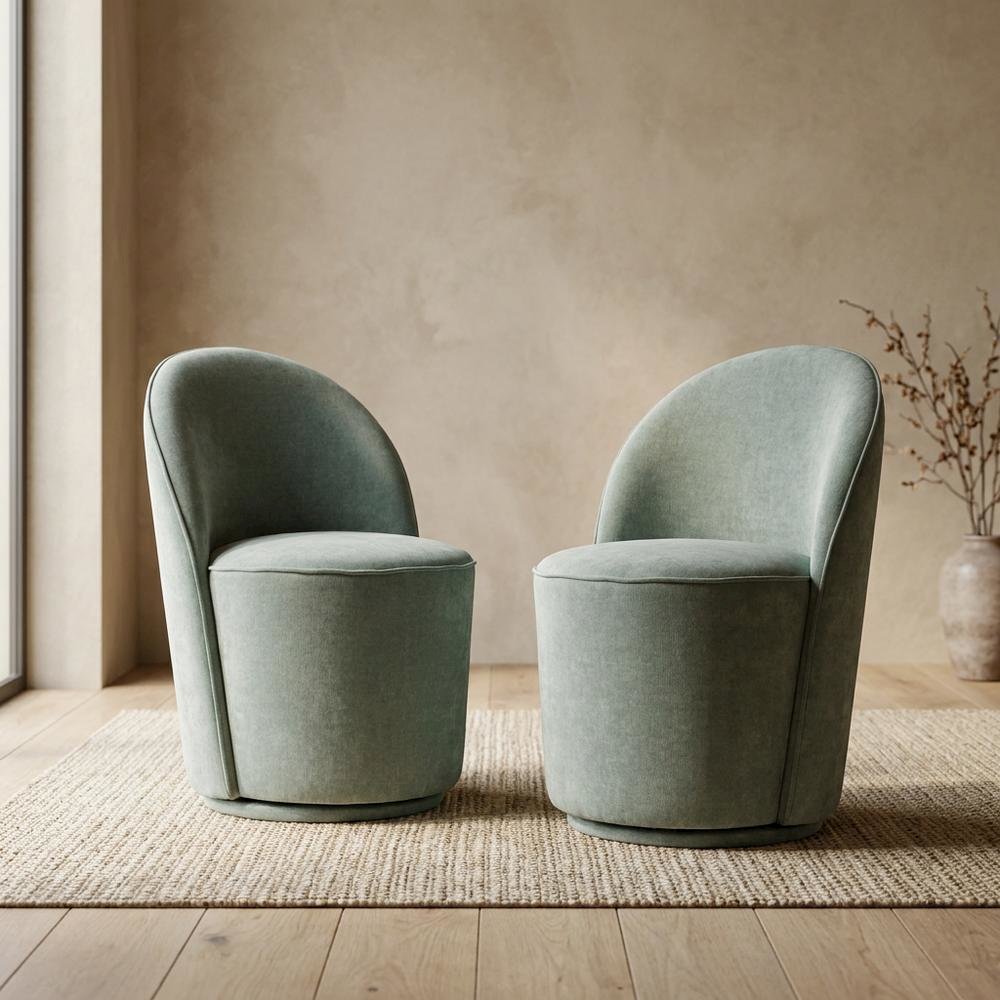 Mid-Century Modern Upholstered Swivel Dining Chair, Blue, Set of 2. Picture 3
