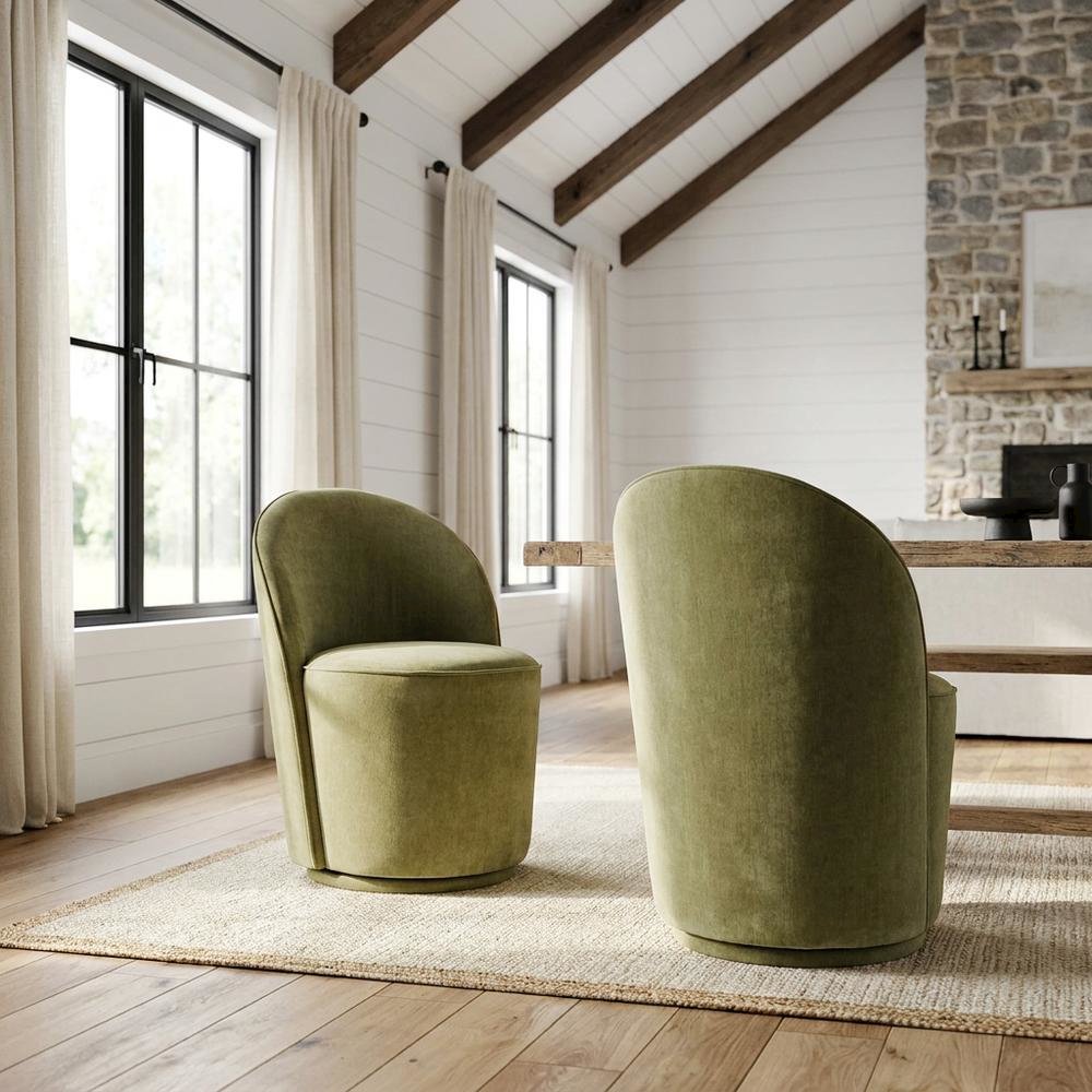 Mid-Century Modern Upholstered Swivel Dining Chair, Green, Set of 2. Picture 3