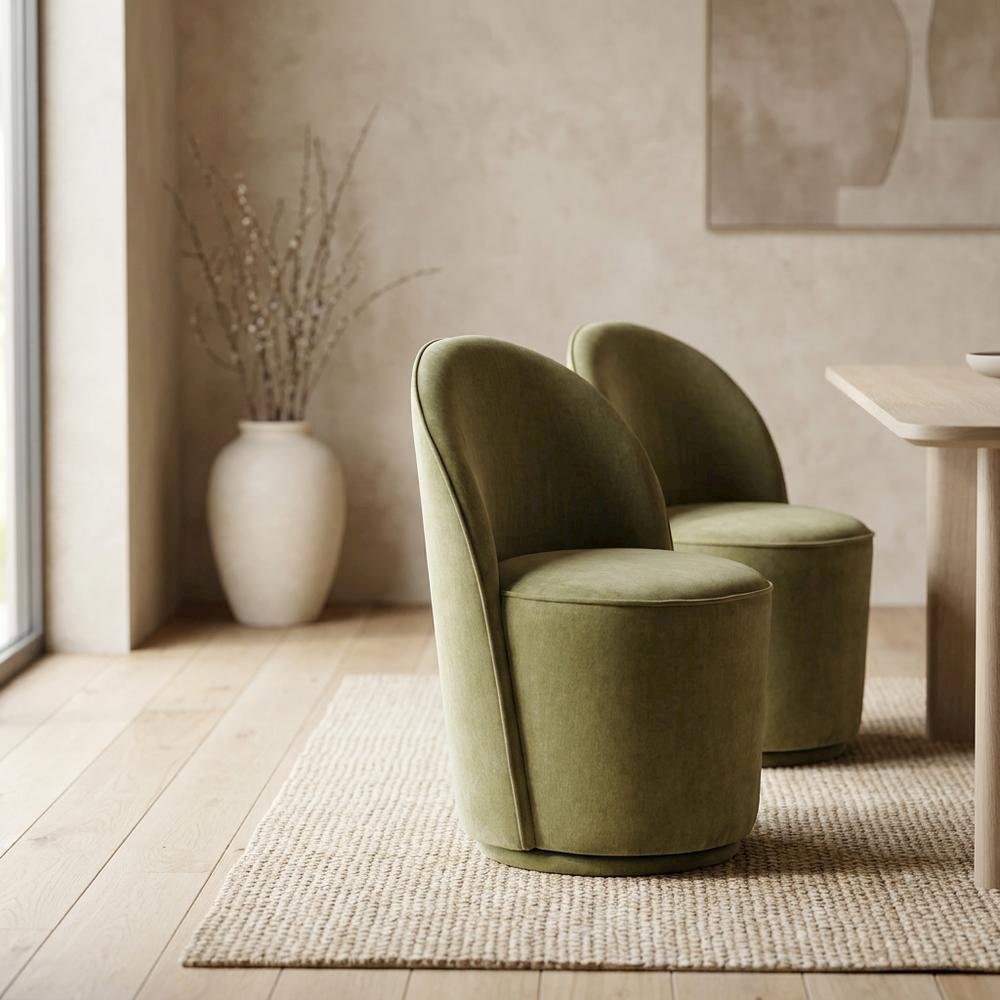 Mid-Century Modern Upholstered Swivel Dining Chair, Green, Set of 2. Picture 4