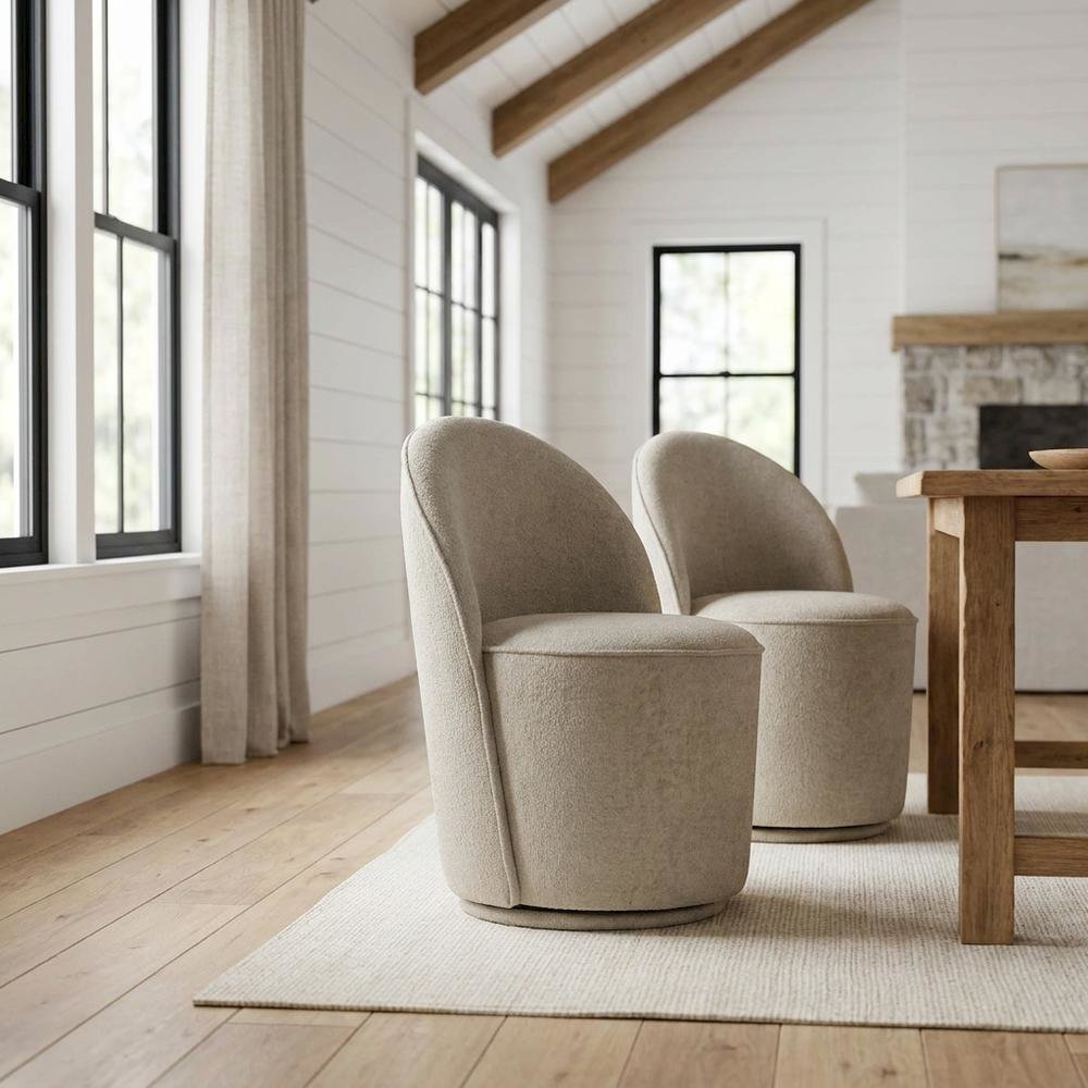 Mid-Century Modern Upholstered Swivel Dining Chair, Gray, Set of 2. Picture 3