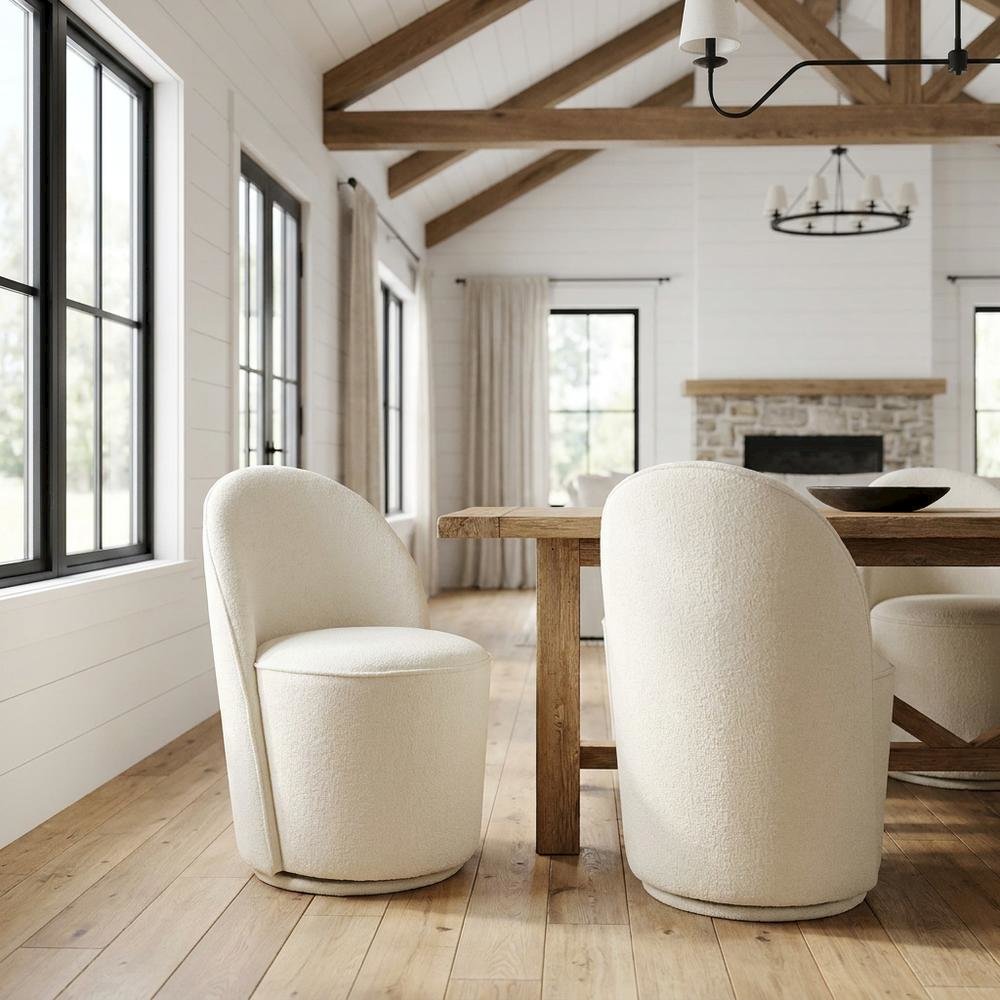 Mid-Century Modern Upholstered Swivel Dining Chair, Natural, Set of 2. Picture 2