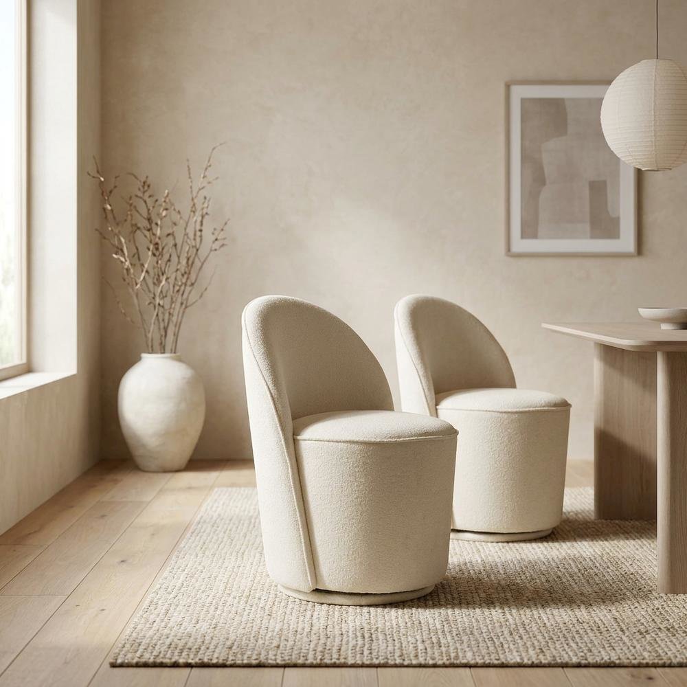 Mid-Century Modern Upholstered Swivel Dining Chair, Natural, Set of 2. Picture 3