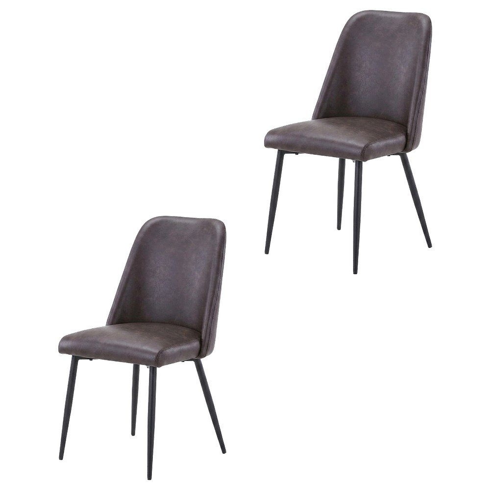Faux Leather Upholstered Mid-Century Modern Dining Chair, Dark Brown, Set of 2. Picture 1