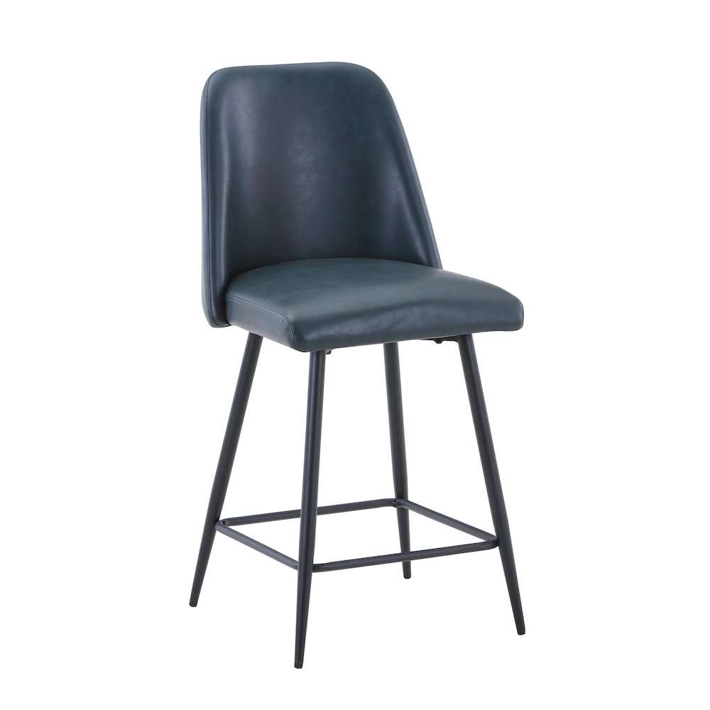 Mid-Century Modern Faux Leather Upholstered Counter Height Barstool (Set of 2). Picture 2