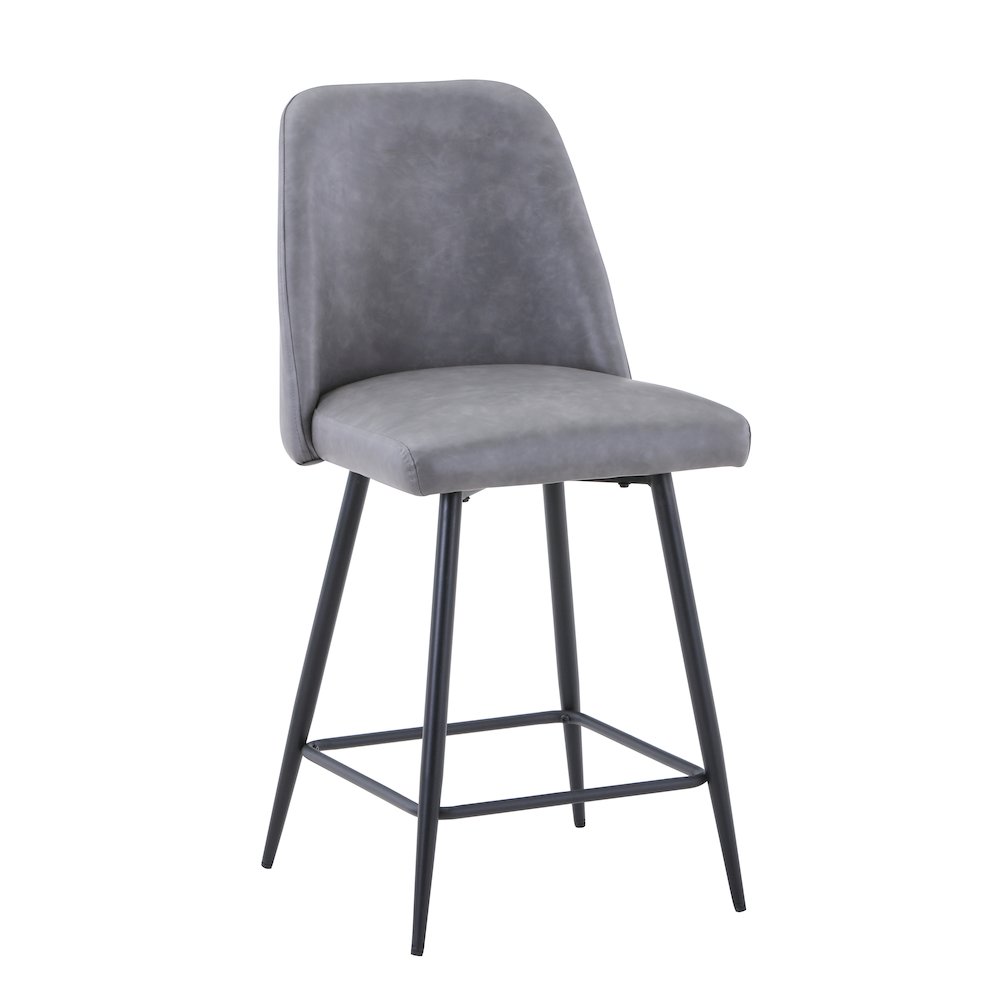Mid-Century Modern Faux Leather Upholstered Counter Height Barstool (Set of 2). Picture 2