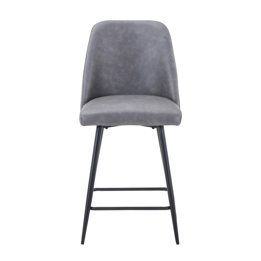 Mid-Century Modern Faux Leather Upholstered Counter Height Barstool (Set of 2). Picture 1