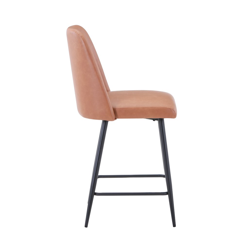 Mid-Century Modern Faux Leather Upholstered Counter Height Barstool (Set of 2). Picture 4