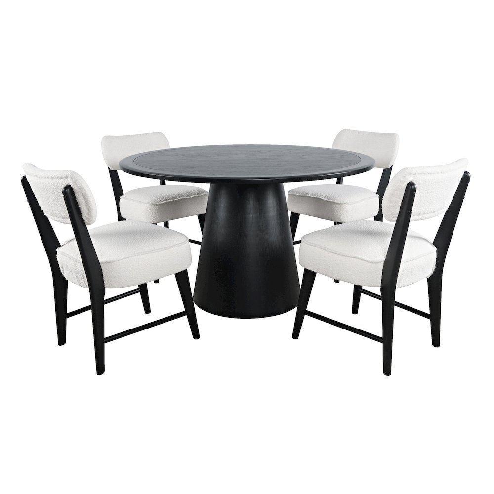 Nash Mid-Century Modern Five Piece Pedestal Dining Set with Upholstered Chairs. Picture 1