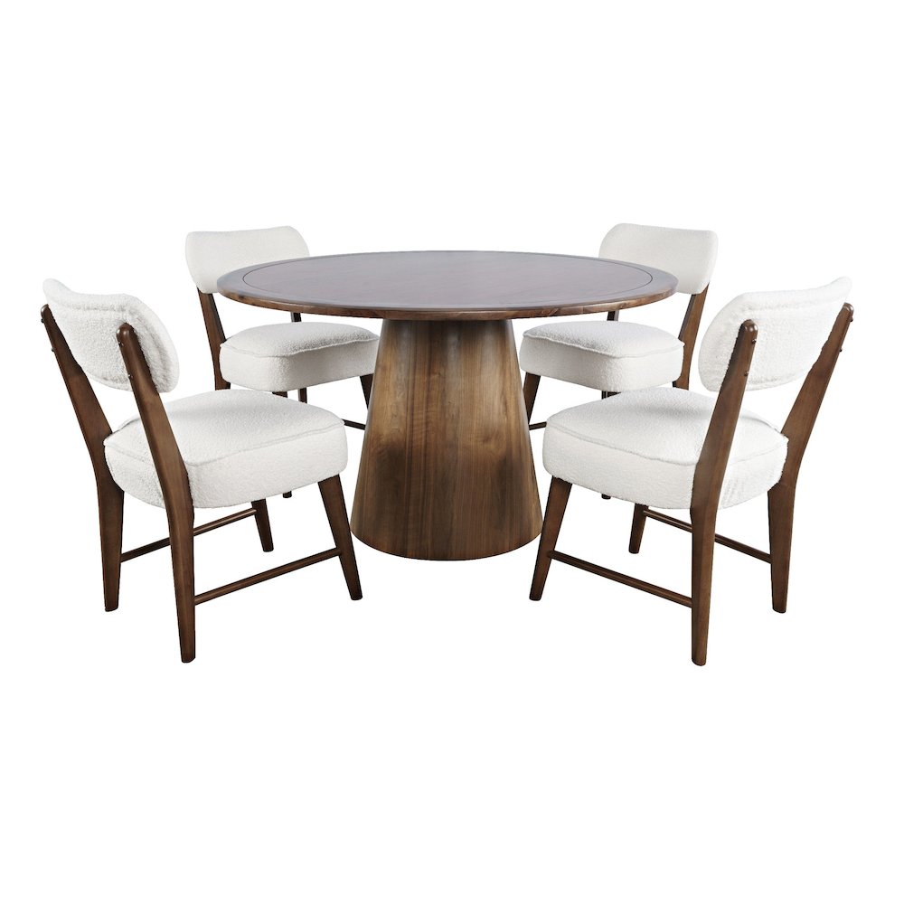 Nash Mid-Century Modern Five Piece Pedestal Dining Set with Upholstered Chairs. Picture 1