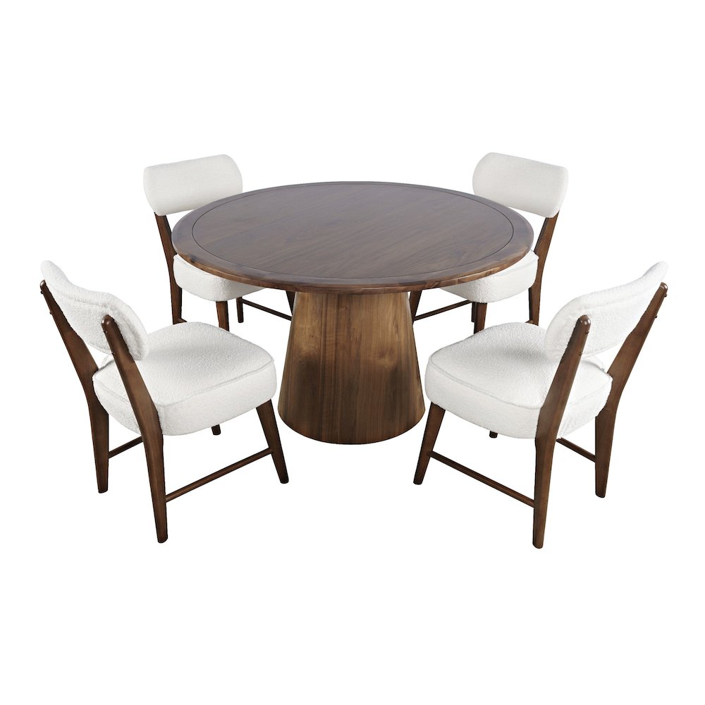 Nash Mid-Century Modern Five Piece Pedestal Dining Set with Upholstered Chairs. Picture 2