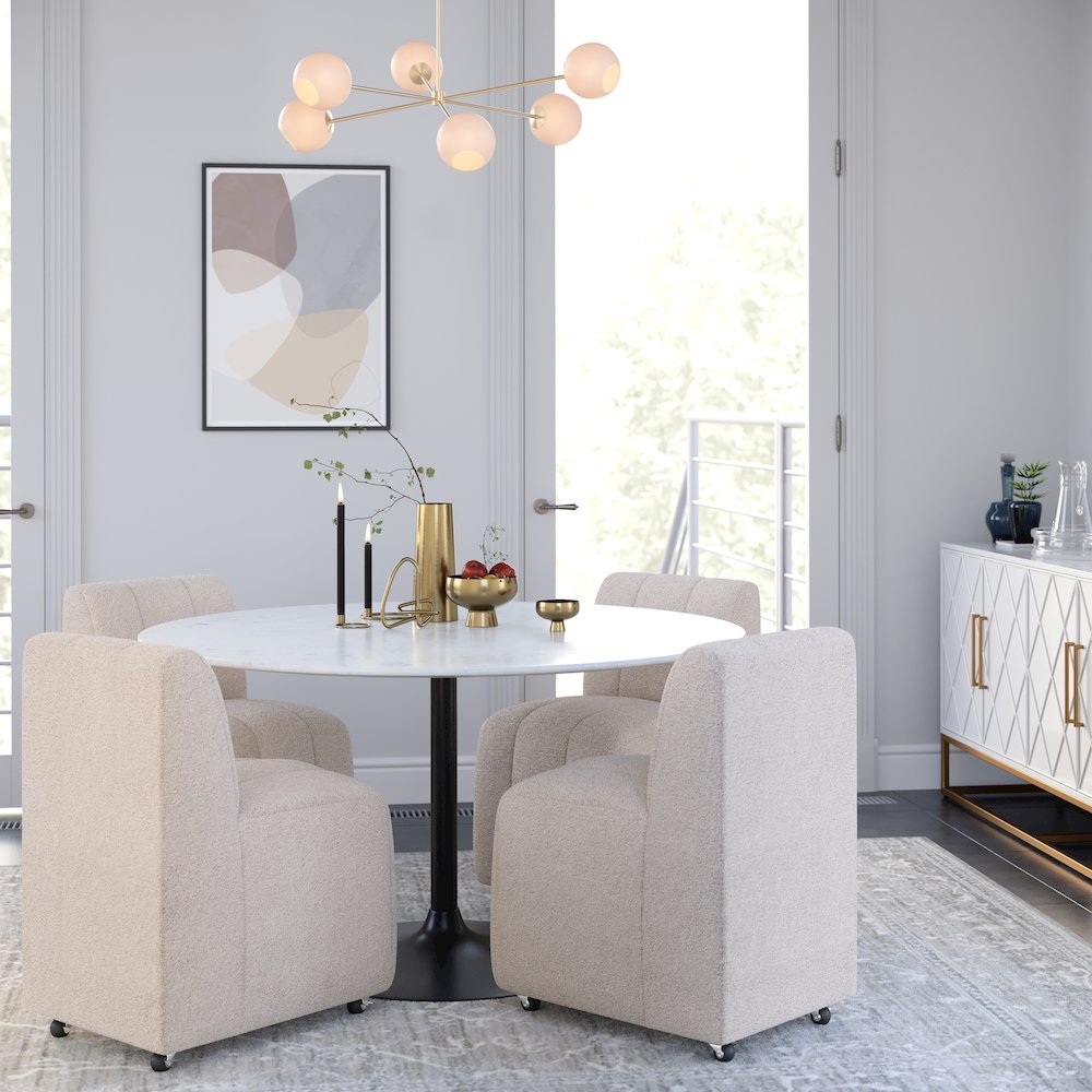 Rowan 54" Modern Luxury Pedestal Round Marble Dining Table. Picture 6