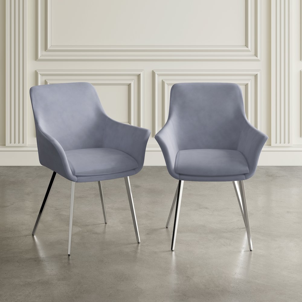 Stella Contemporary Modern Upholstered Platinum Dining Chair with Chrome Legs (Set of 2). Picture 9