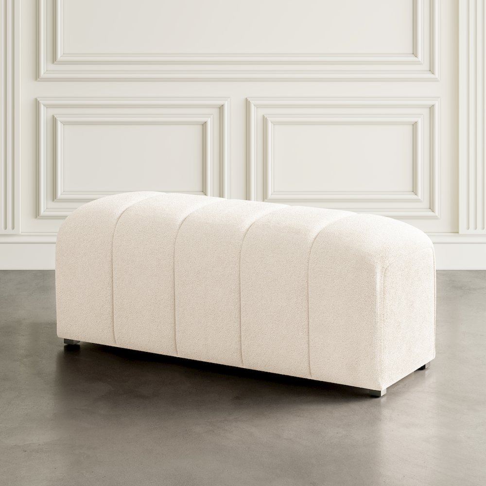 Tess Contemporary Modern Ivory Boucle Upholstered Plush Bench. Picture 6