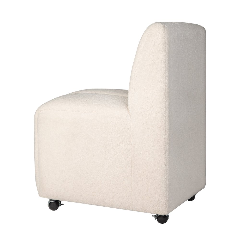 Contemporary Modern Ivory Boucle Upholstered Dining Chair with Wheels (Set of 2). Picture 6
