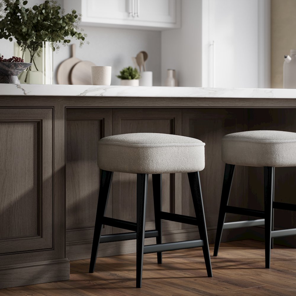 Wes Mid-Century Modern Boucle Upholstery Backless Counter Barstool (Set of 2). Picture 7