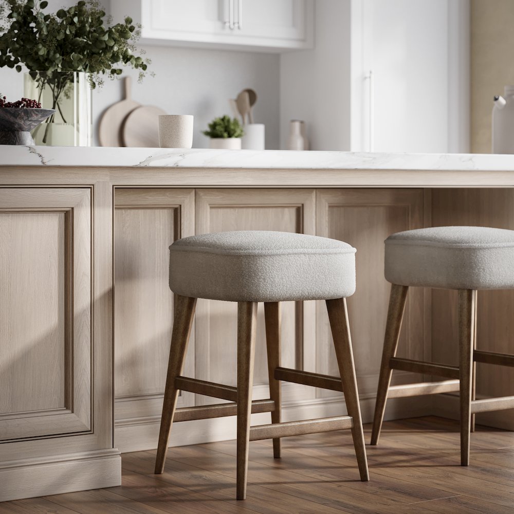Wes Mid-Century Modern Boucle Upholstery Backless Counter Barstool (Set of 2). Picture 8