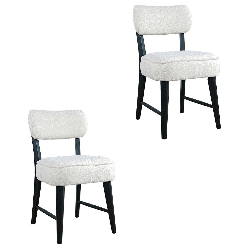 Boucle Upholstered Mid-Century Modern Dining Chairs, Black, Set of 2. Picture 1