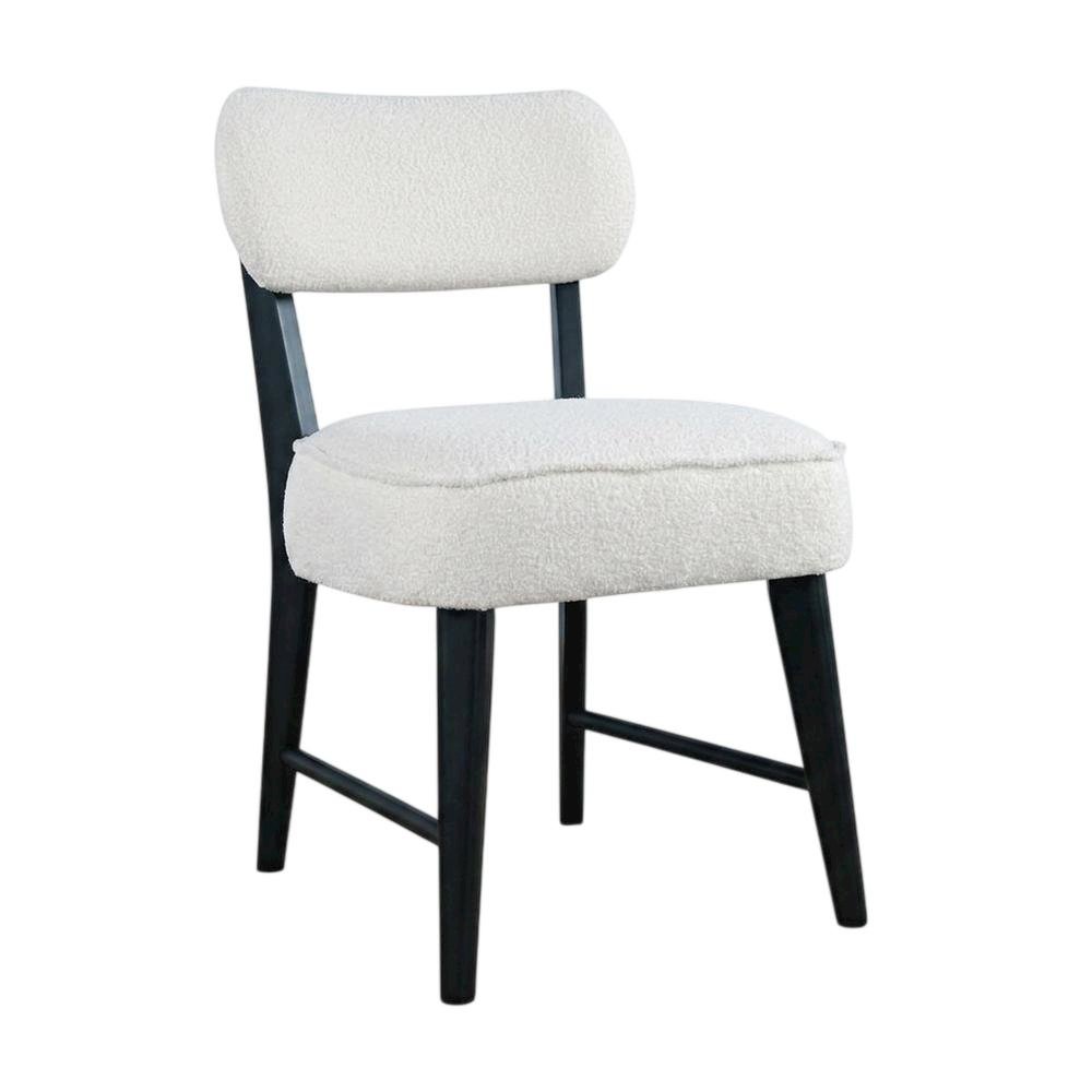 Boucle Upholstered Mid-Century Modern Dining Chairs, Black, Set of 2. Picture 5