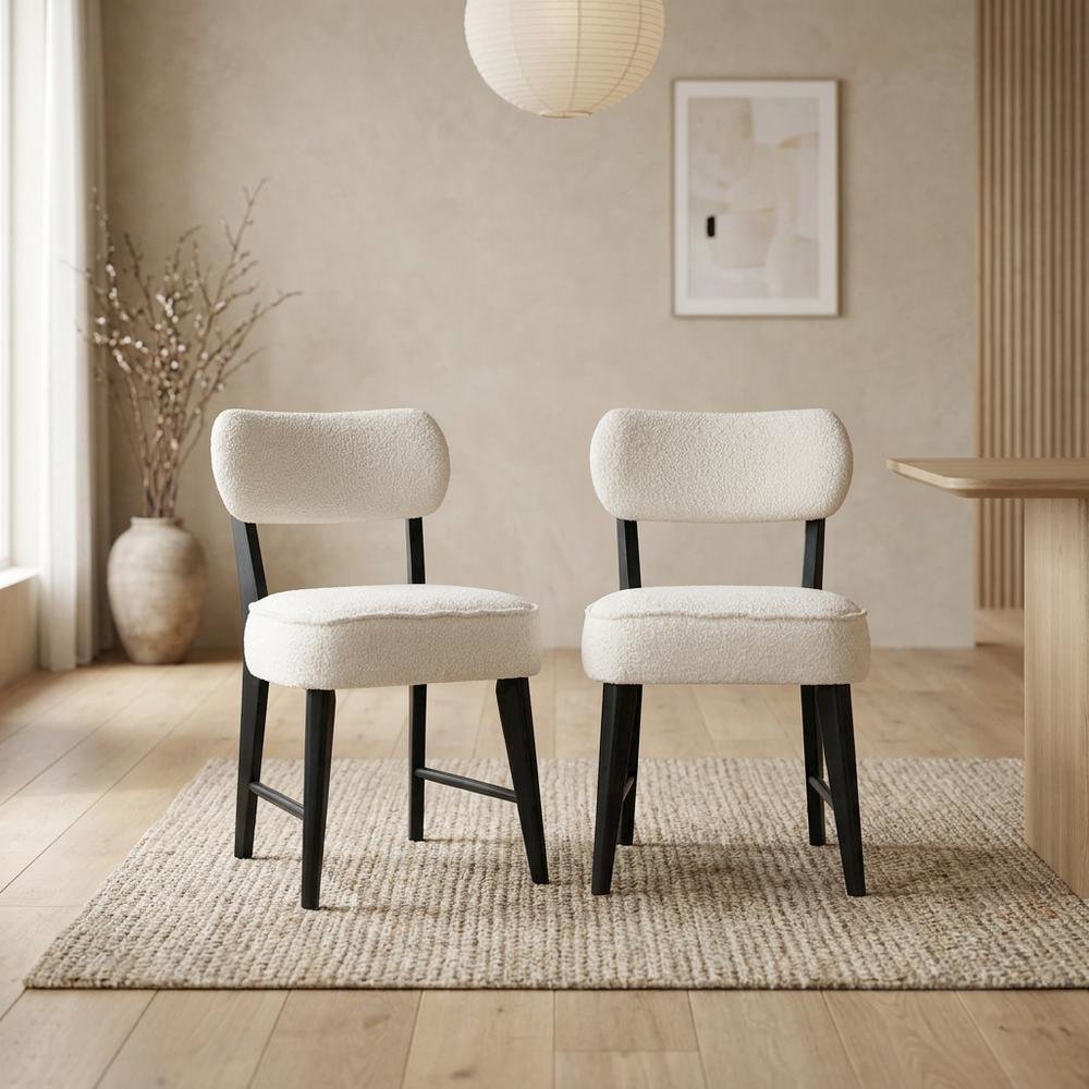 Boucle Upholstered Mid-Century Modern Dining Chairs, Black, Set of 2. Picture 4