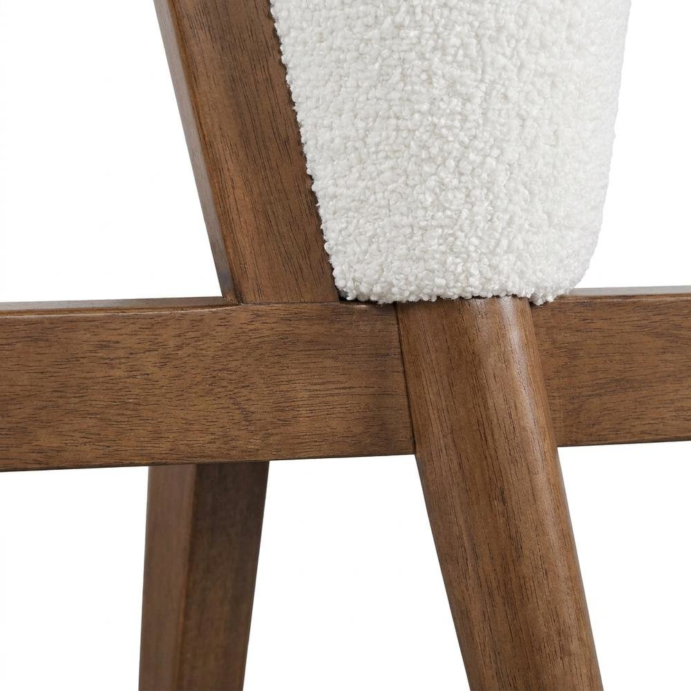Boucle Upholstered Mid-Century Modern Dining Chairs, Walnut, Set of 2. Picture 8