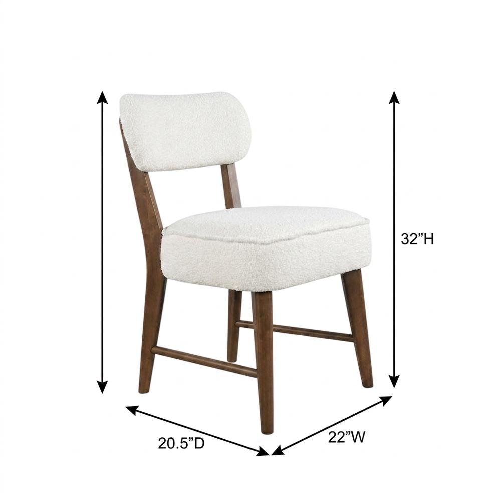 Boucle Upholstered Mid-Century Modern Dining Chairs, Walnut, Set of 2. Picture 6