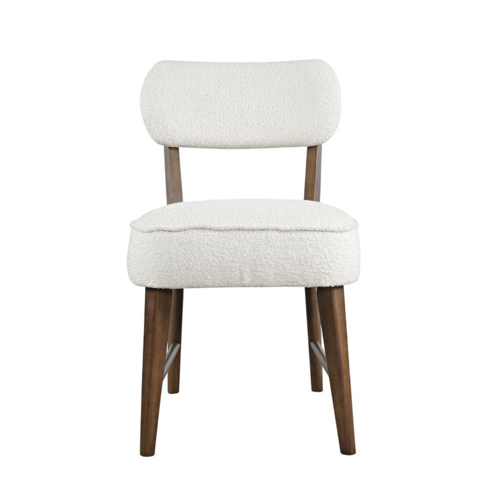 Boucle Upholstered Mid-Century Modern Dining Chairs, Walnut, Set of 2. Picture 2