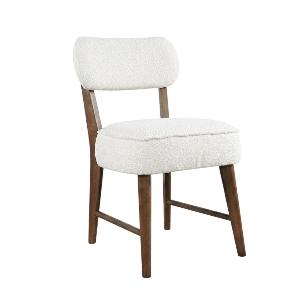 Boucle Upholstered Mid-Century Modern Dining Chairs, Walnut, Set of 2. Picture 5