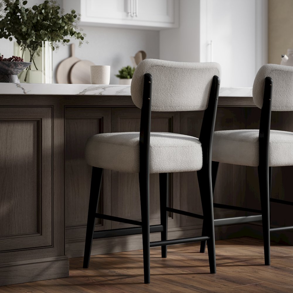 Wes Mid-Century Modern Boucle Upholstery Counter Barstool (Set of 2). Picture 8